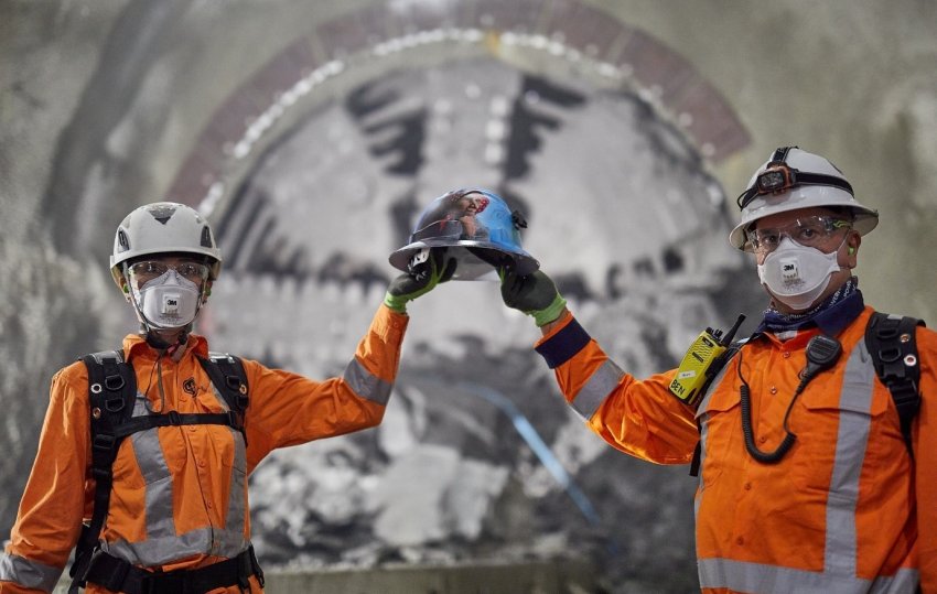 Workers on the City Rail Link project