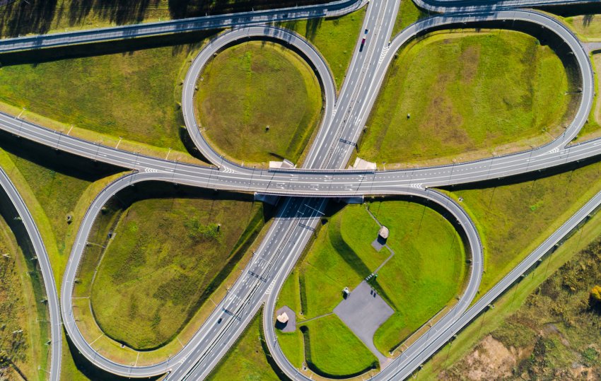 Aerial view of a freeway ramp